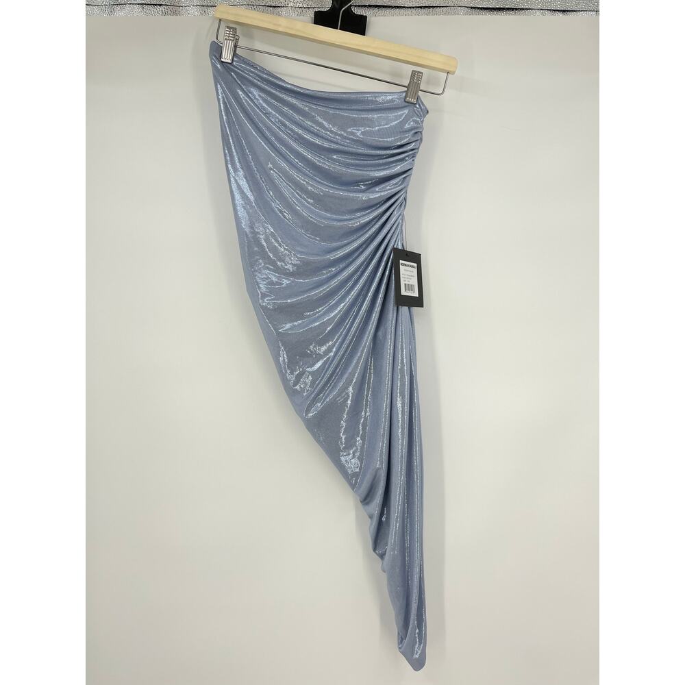 Norma Kamali | Strapless Diana Pickleball Dress in Misty Blue Metallic Mini S - Picture 5 of 15